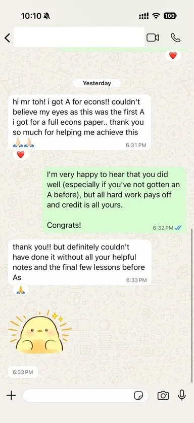 Student WhatsApp message sharing A-Level results