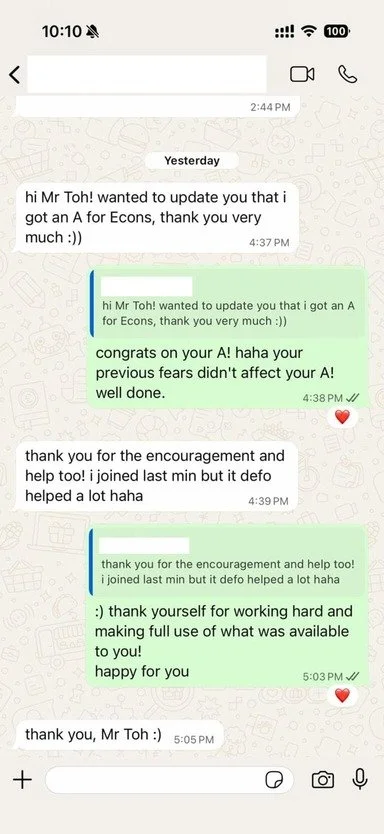 Student WhatsApp message sharing A-Level results