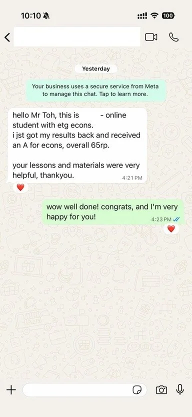 Student WhatsApp message sharing A-Level results