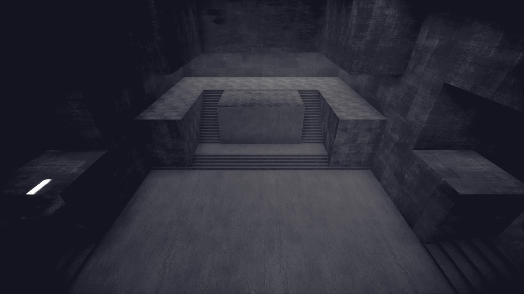 Interior de un edificio de hormigón en penumbra