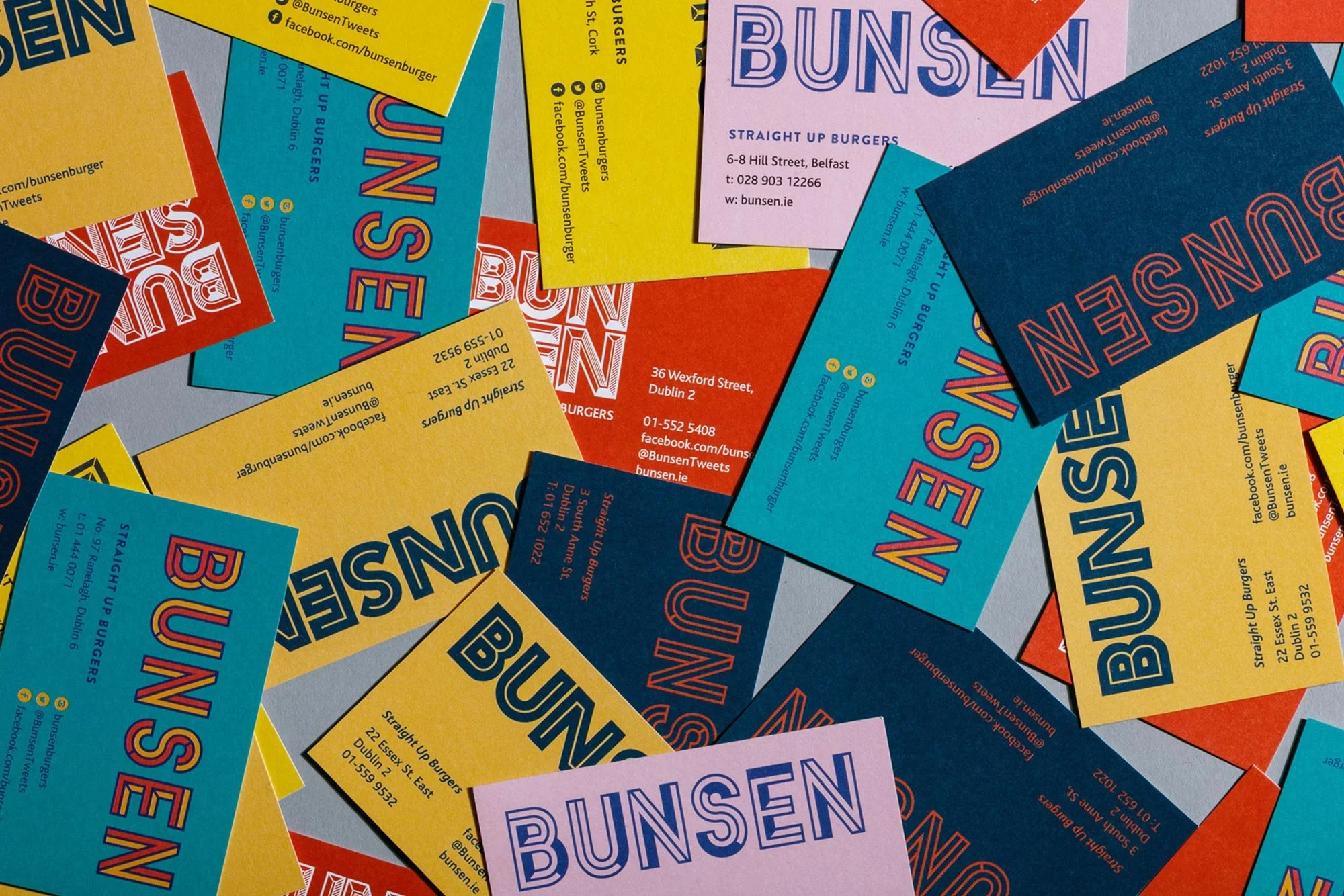 Bunsen burgers, collection of business cards