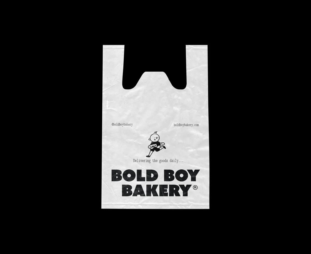 Bold Boy Bakery branding on takeaway bag