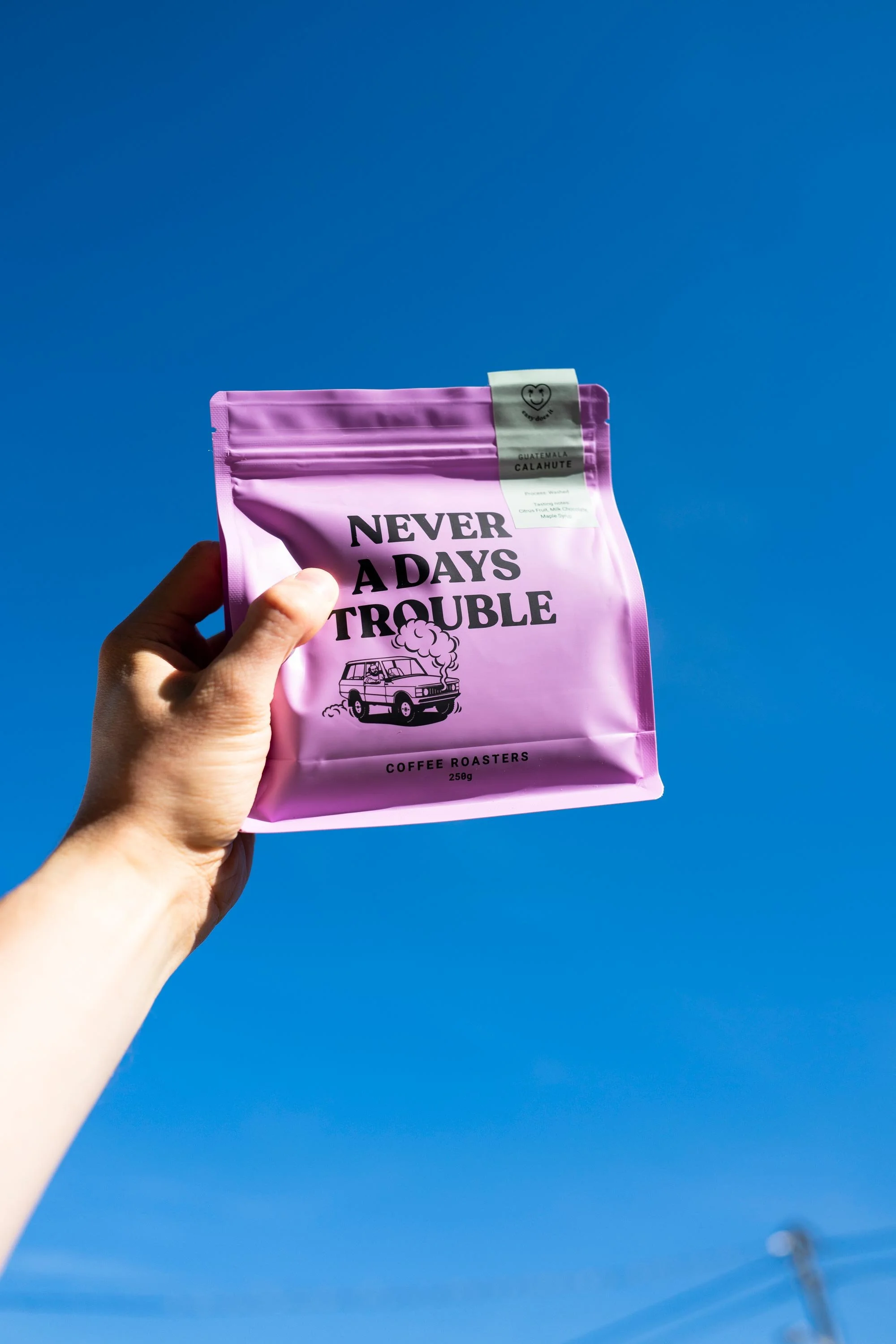 Never a day's trouble, coffee bag