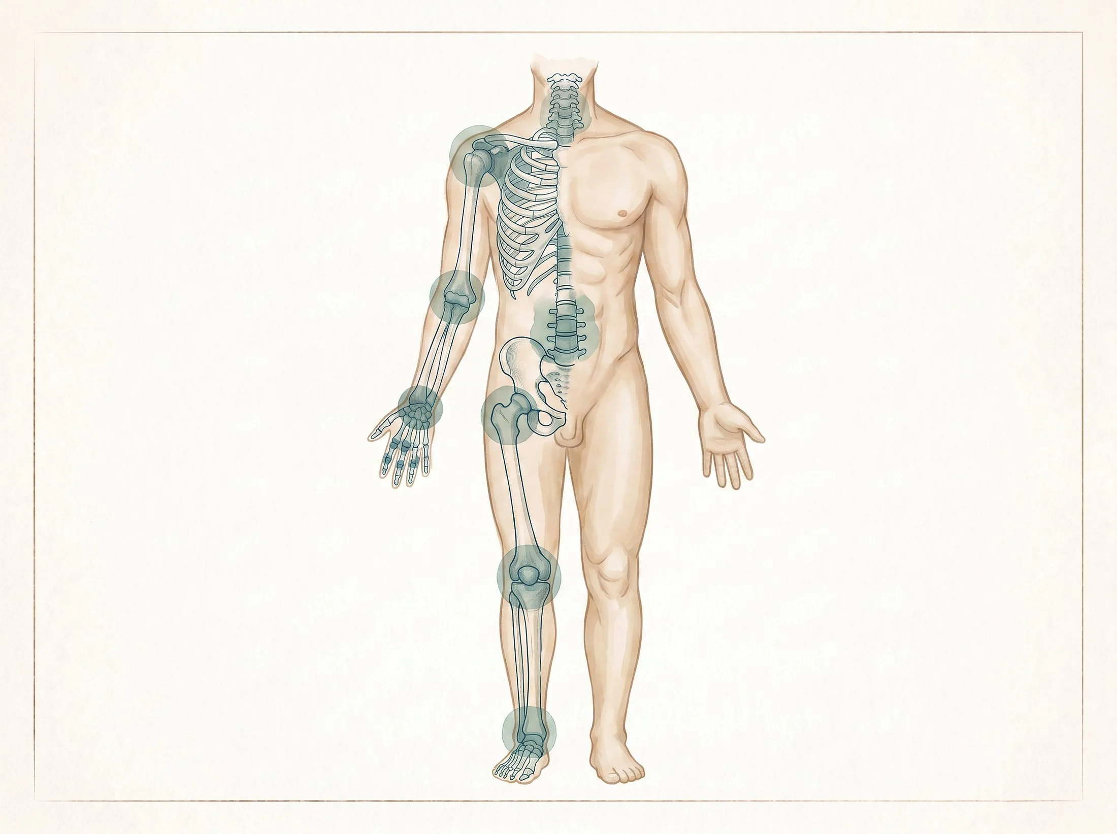 Anatomisk oversikt over ledd som kan rammes av artrose