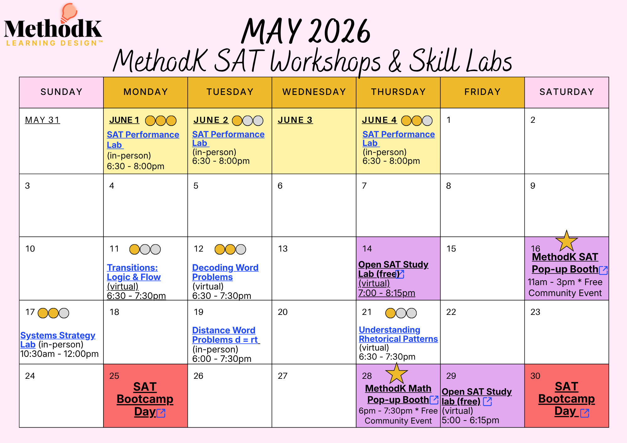 May SAT Pop-Up Workshop Schedule
