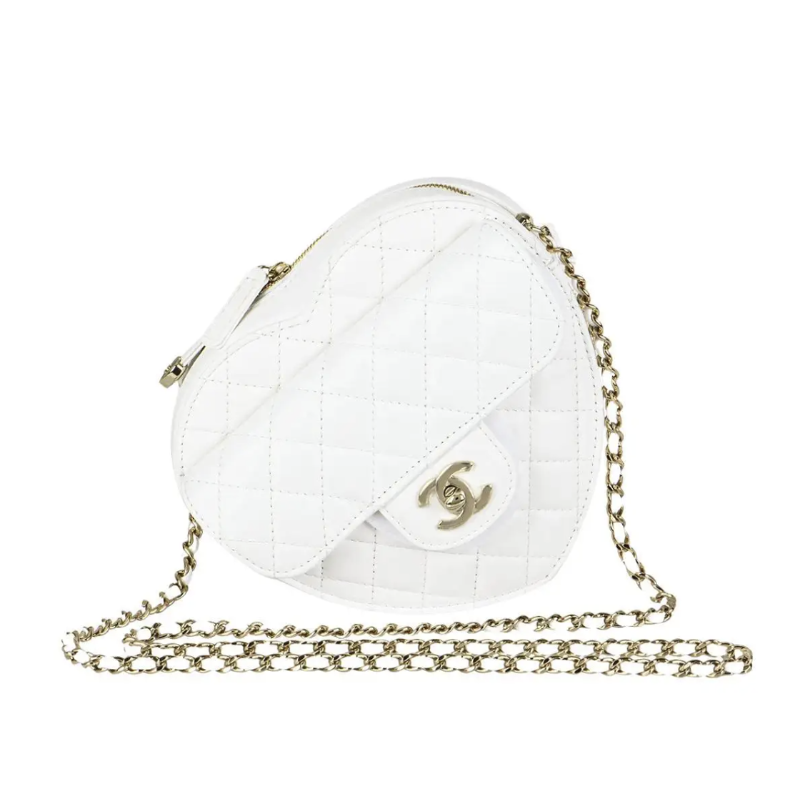 Chanel Large Heart Bag in White Leather with Gold Hardware