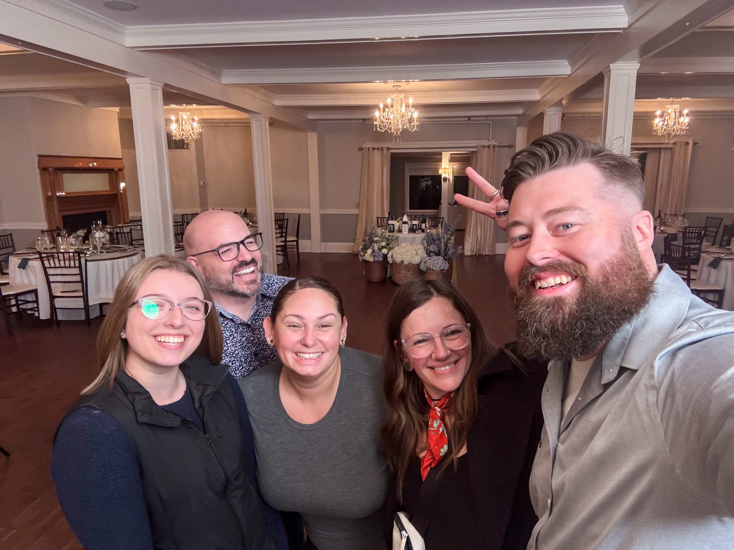 The VMG Productions crew together after a wedding, including Des