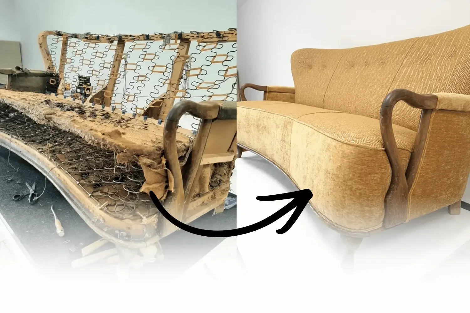 Een zetel vóór en na herstoffering