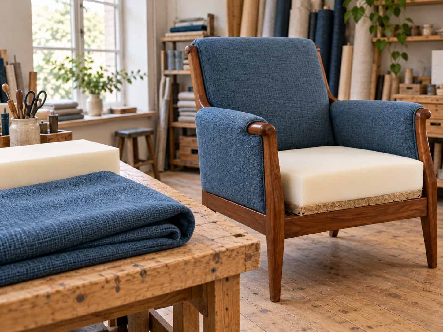 Het binnenwerk van een meubel tijdens de herstoffering