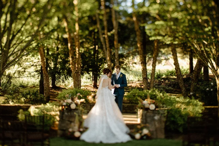 A bride and groom at The Allison Inn in Oregon.