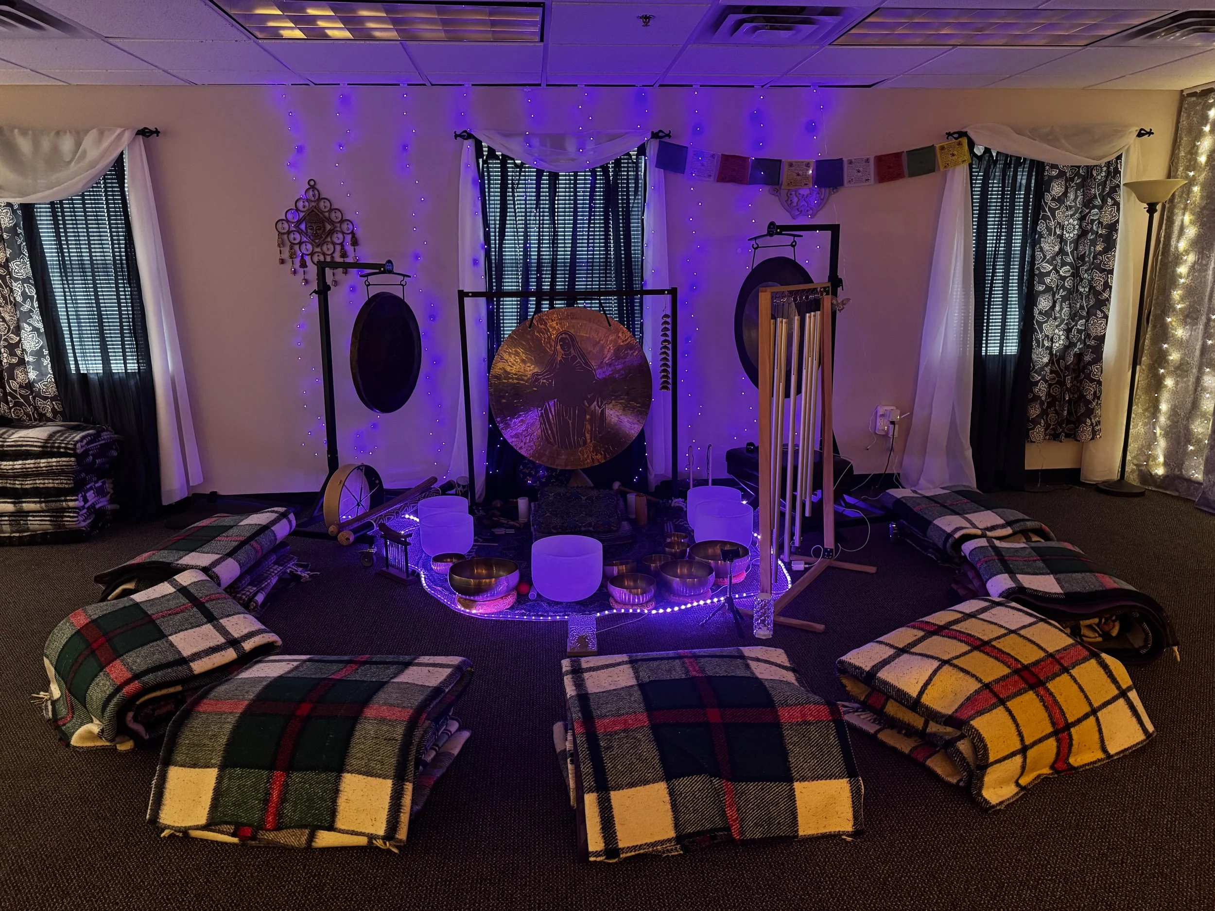 The sound room set up for a cacao ceremony