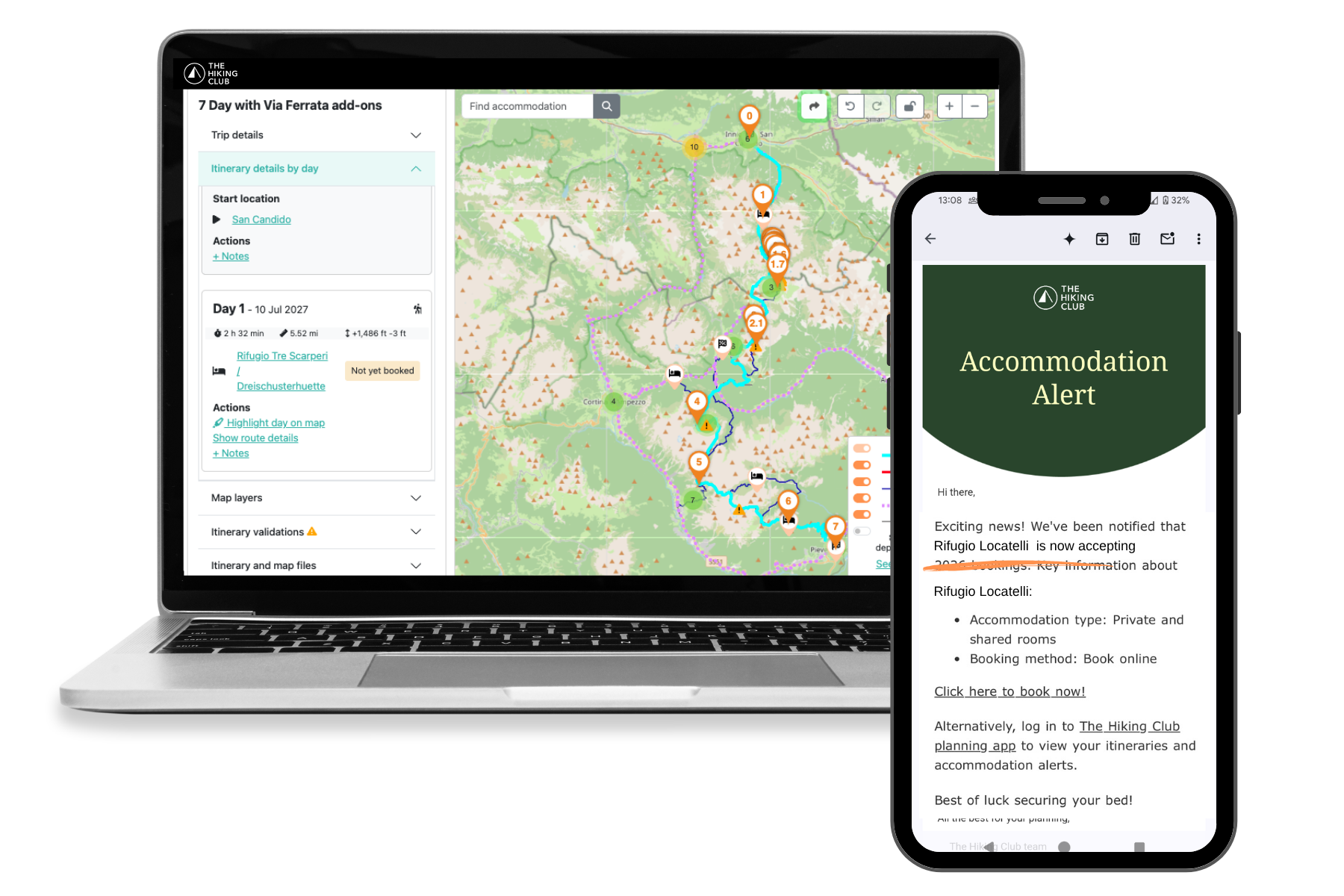 Alta Via 4 itineraries displayed in The Hiking Club planning platform