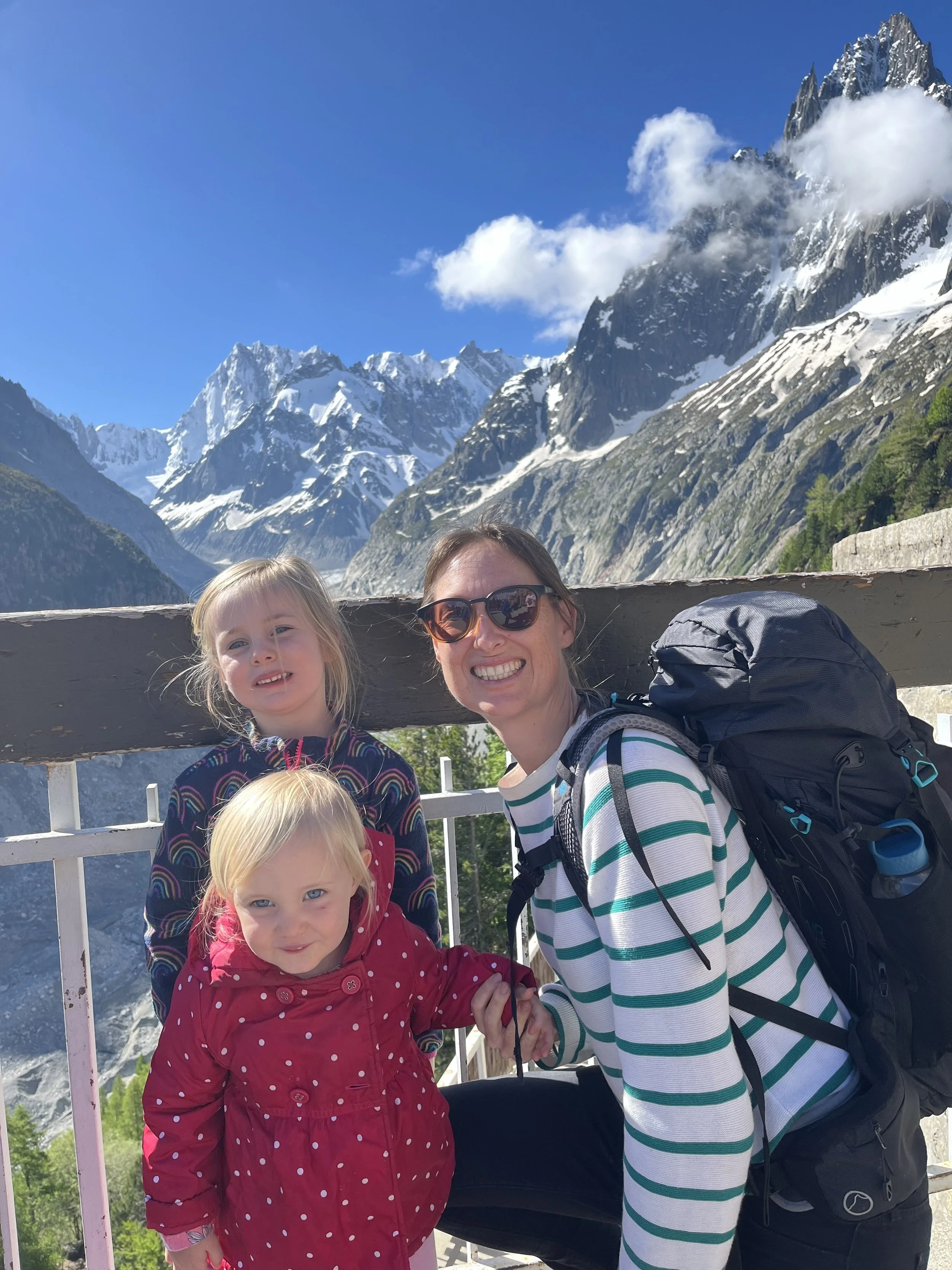 A family hiking together in the Chamonix valley