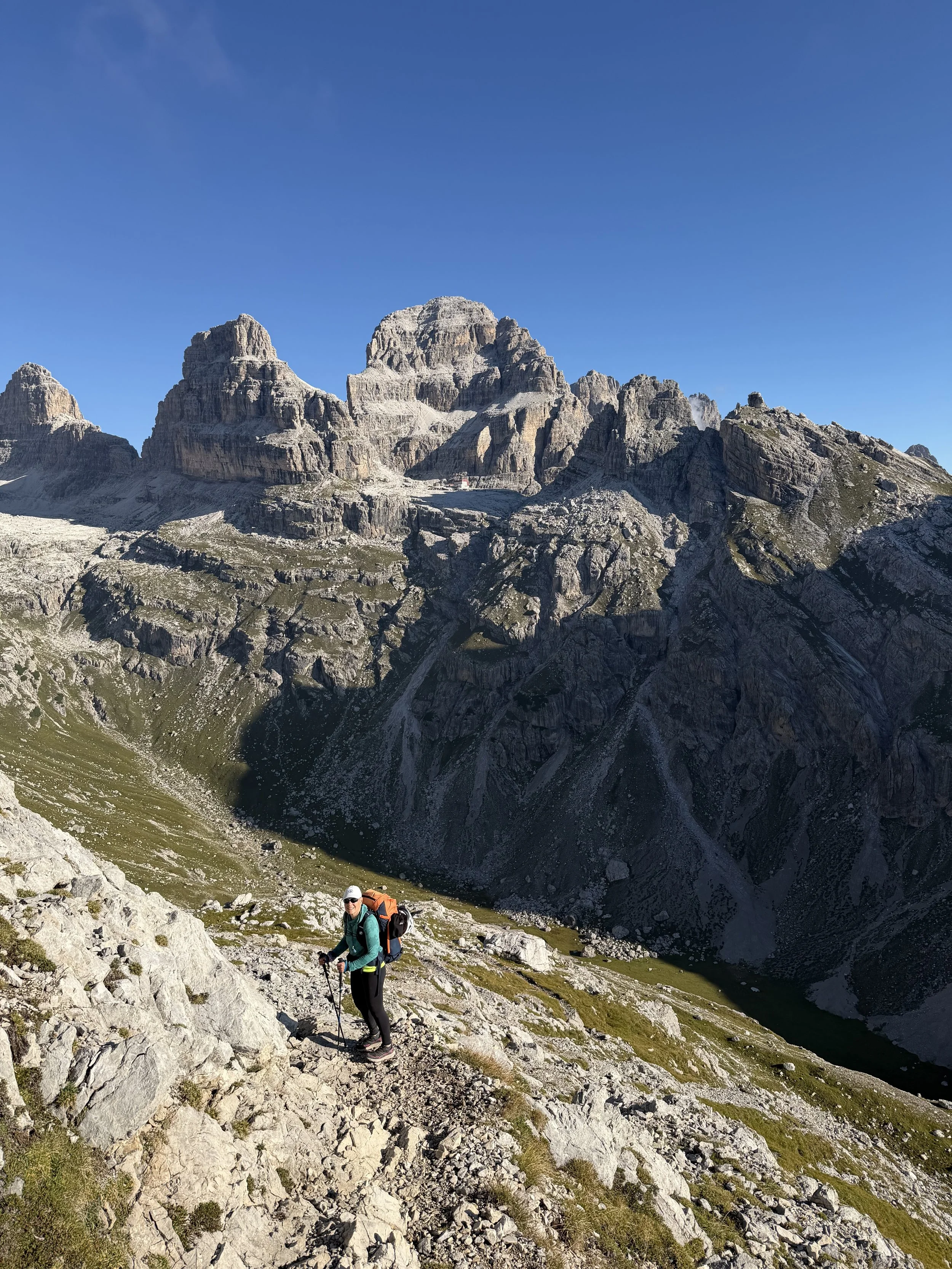 Dramatic limestone mountains on a hut-to-hut hike through the Brenta Dolomites