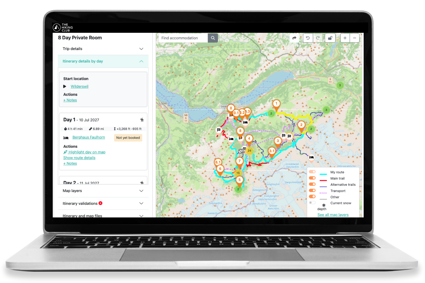 Tour of Jungfrau Region itinerary templates in The Hiking Club planning platform