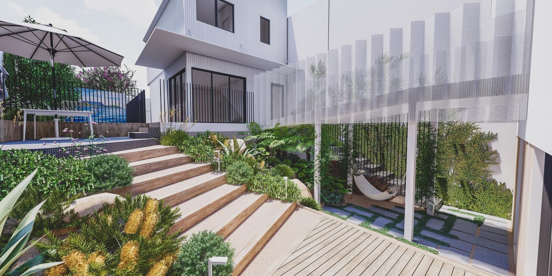 Concept render of the stepped deck between pavilions