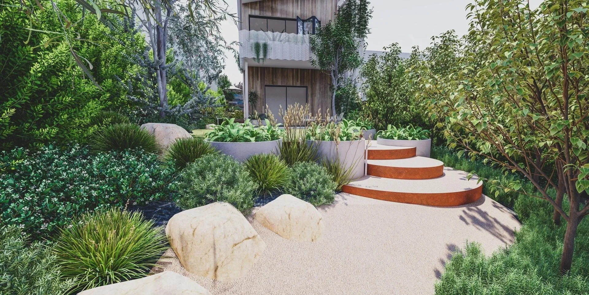 Concept render of the rear garden steps