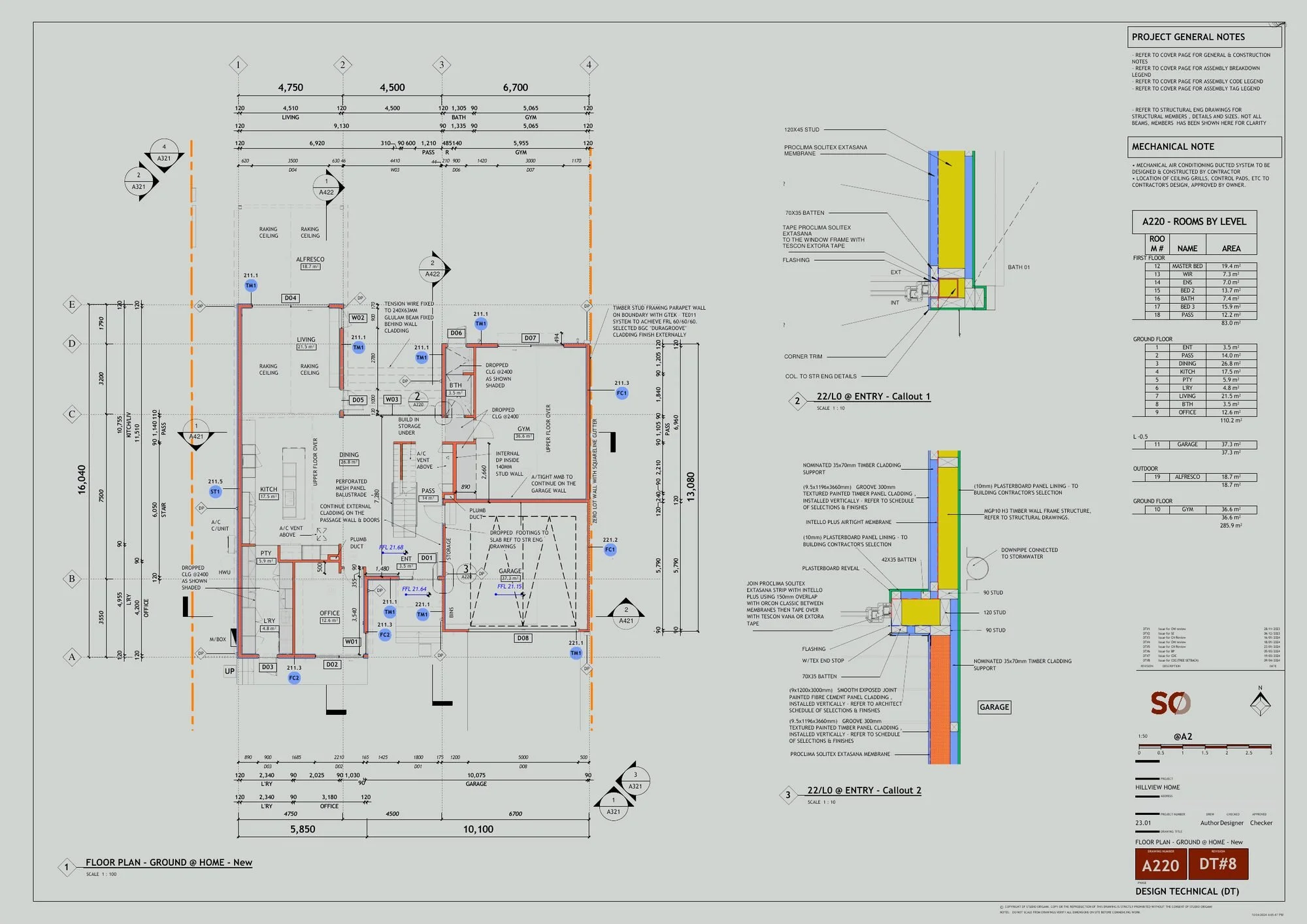 Ground floor plan sheet with entry callout details