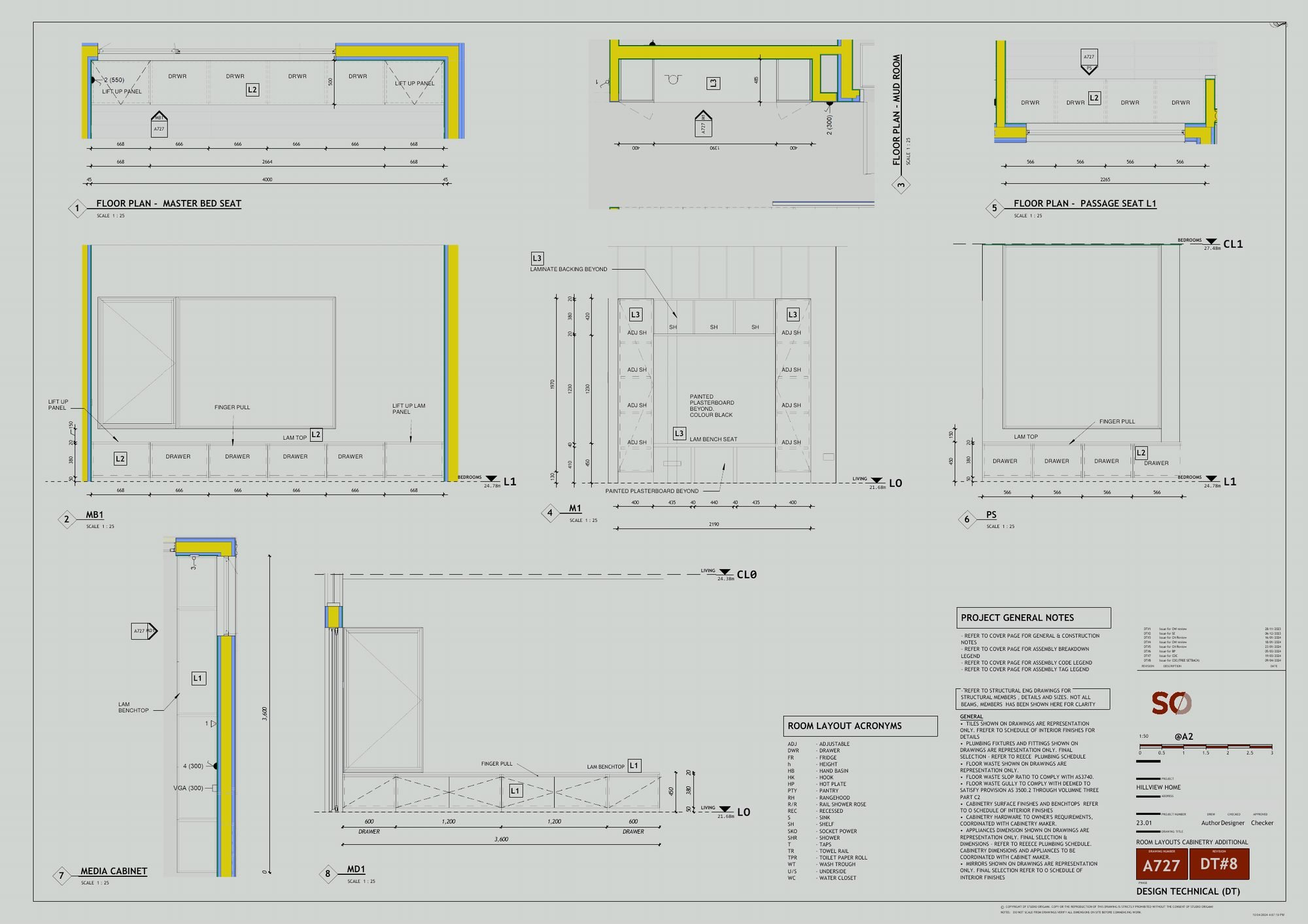 Joinery sheet with the main bedroom window seat