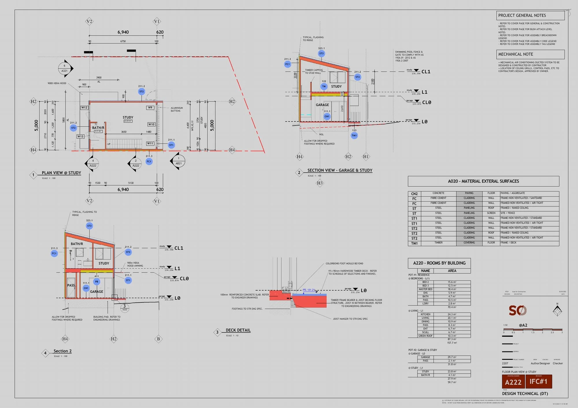 Study pavilion plan and sections sheet