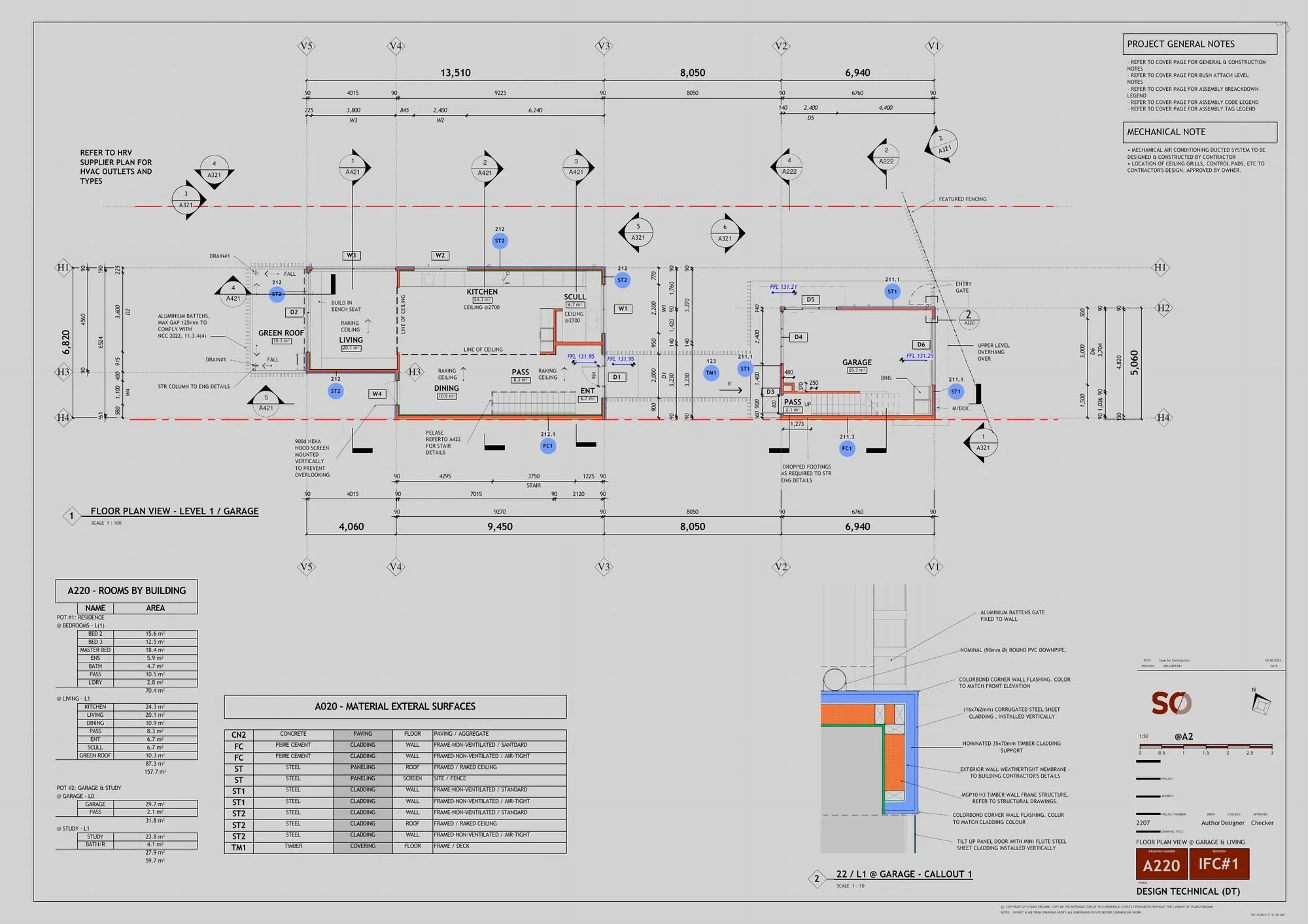 Level 1 and garage floor plan sheet