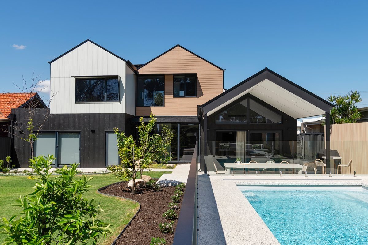 Hillview Home rear elevation with garden and pool