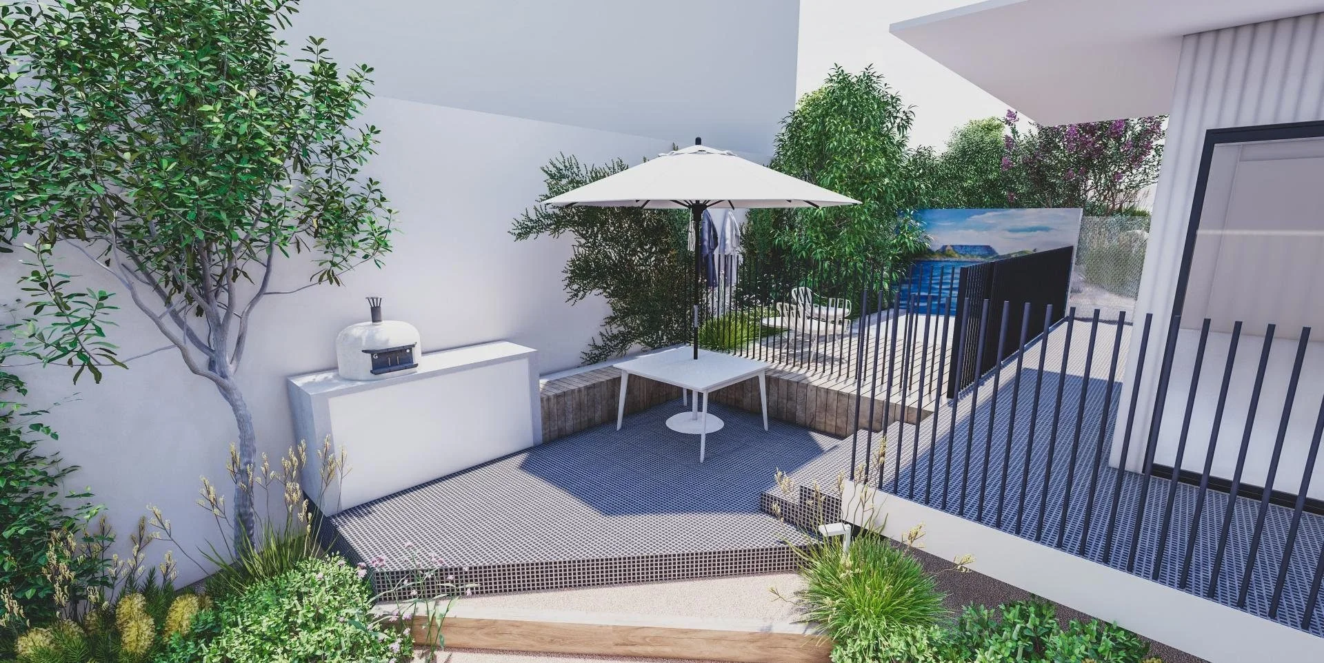 Concept render of the outdoor dining terrace