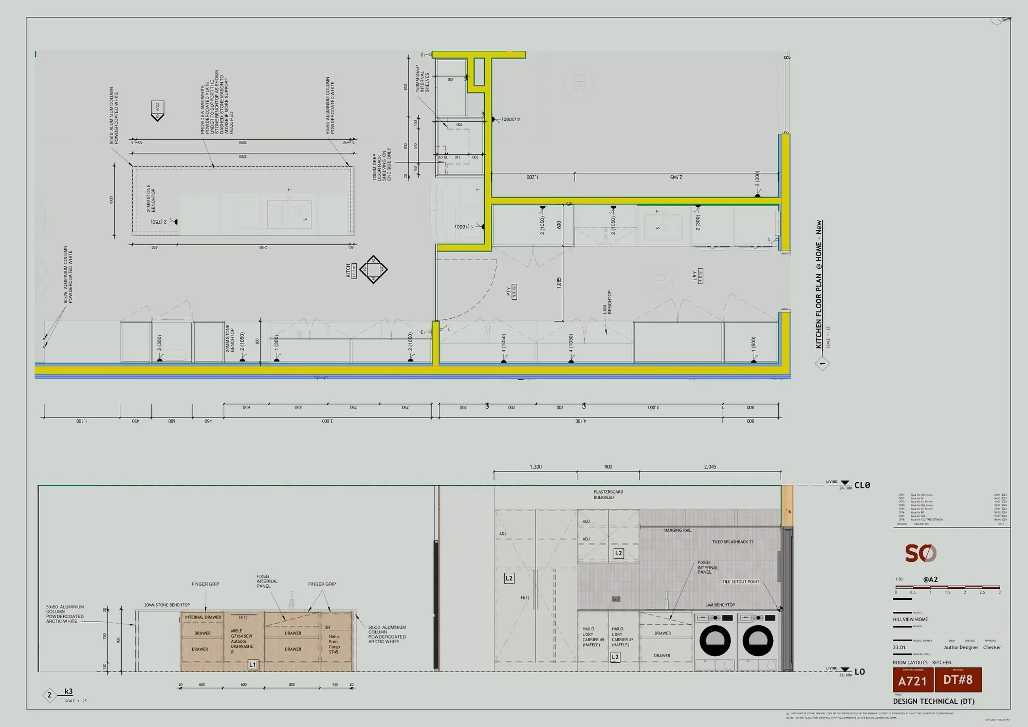 Kitchen plan and island elevation sheet