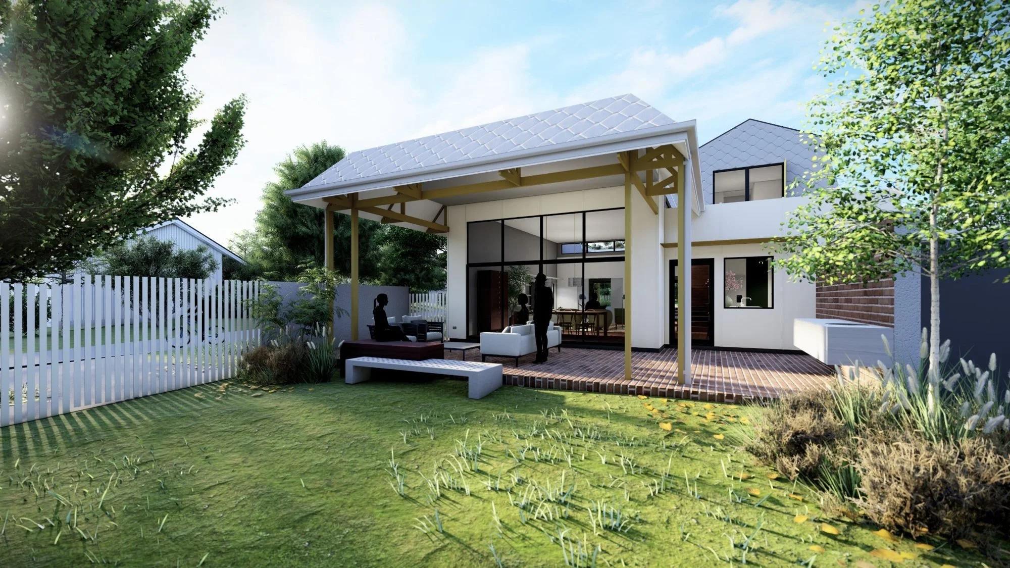 Render of the rear garden and alfresco