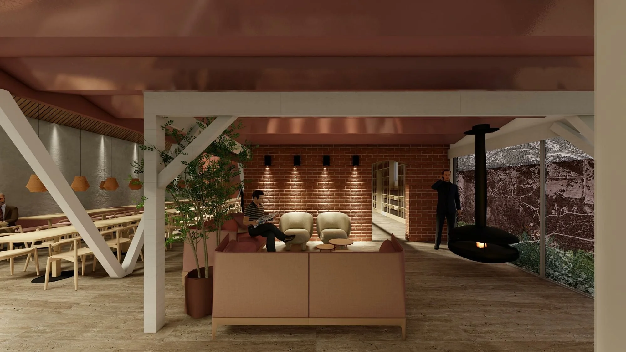 Render of the lounge under the original verandah