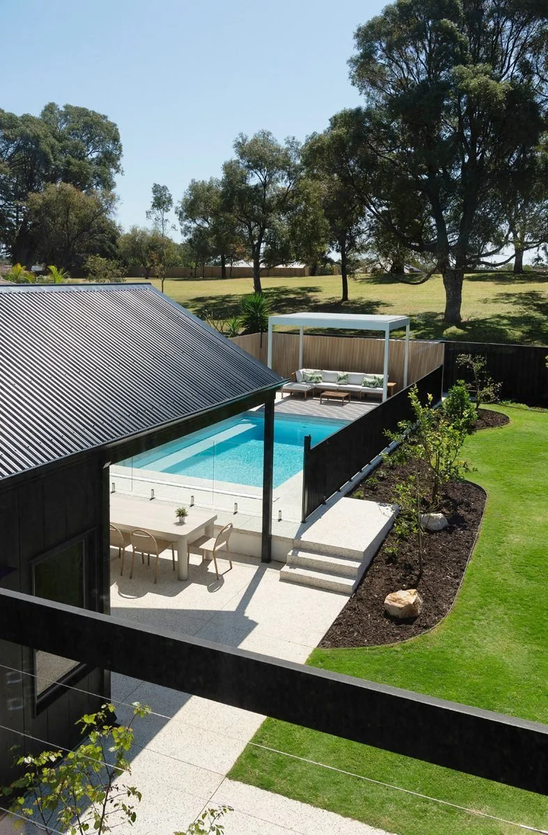 Rear garden and pool seen from above