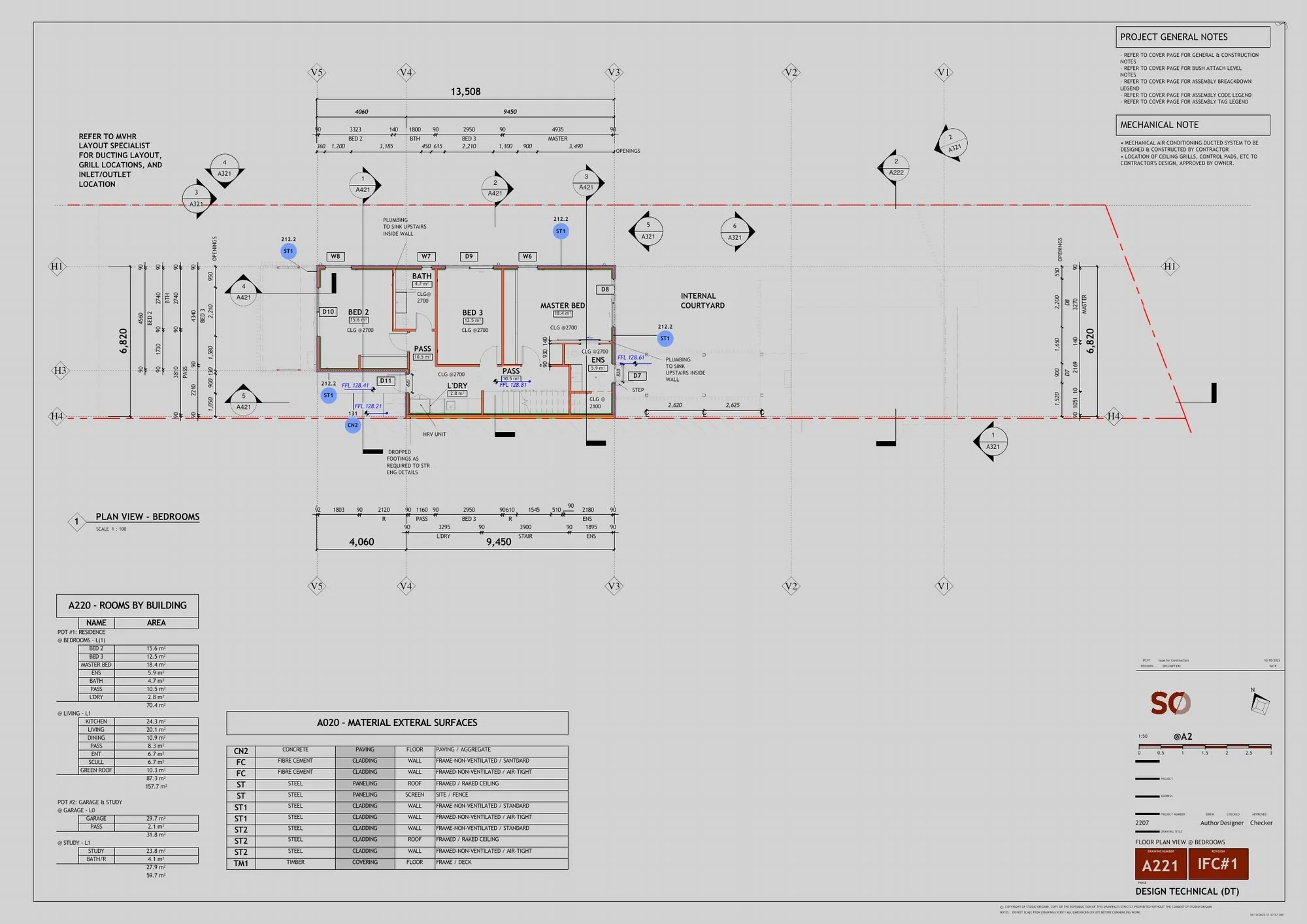 Bedroom level floor plan sheet
