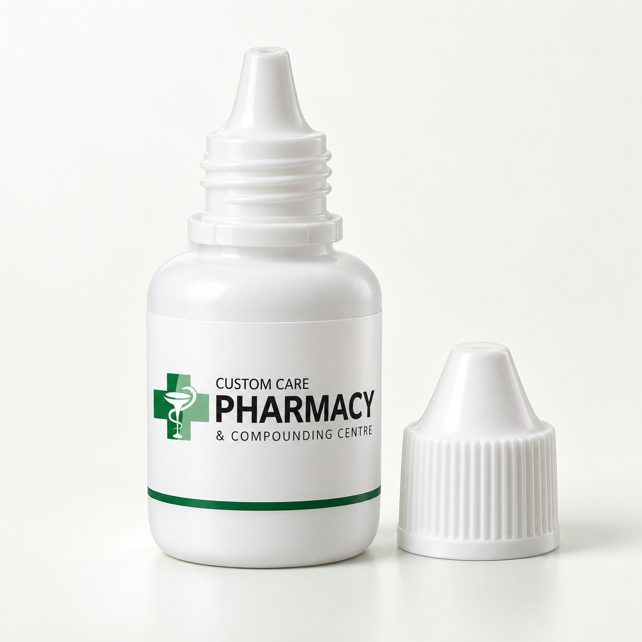 Illustrative Custom Care branded eye-drop bottle