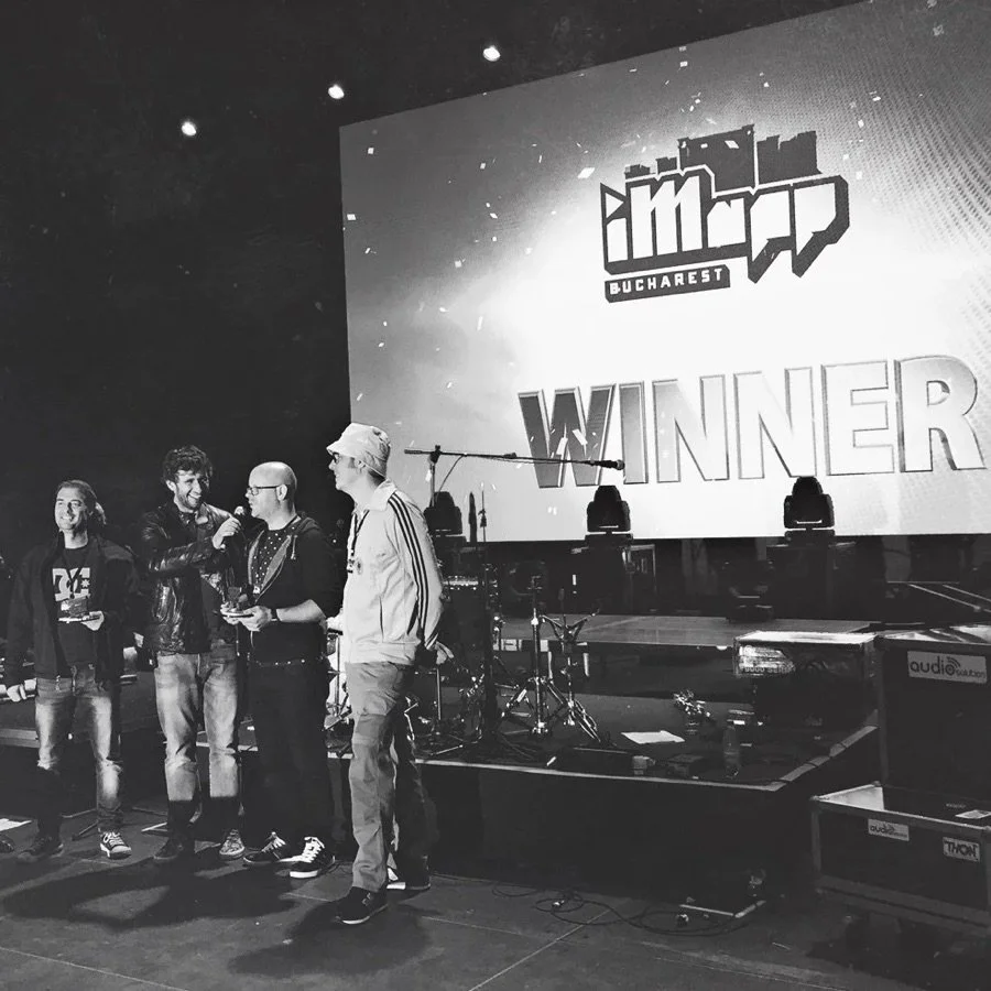 Ambrus Deak receiving the iMapp projection mapping festival award in Bucharest