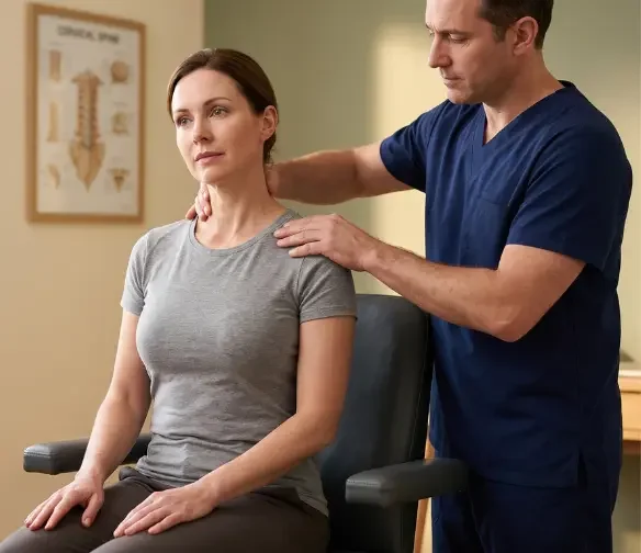 Specialist examining patient’s neck after car accident needing whiplash treatment in  Guthrie, Oklahoma