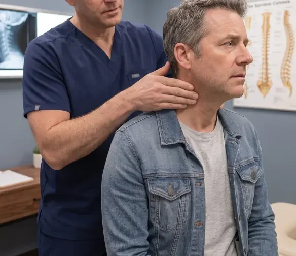whiplash treatment midwest city oklahoma specialist performing cervical spine exam on patient