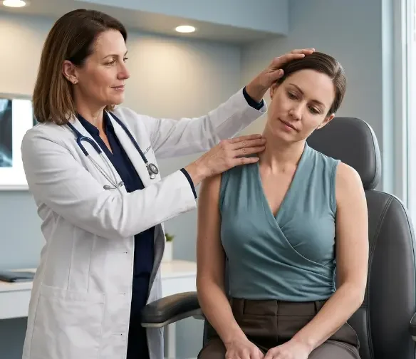 whiplash treatment bethany oklahoma specialist performing cervical spine evaluation on patient