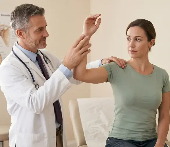 Car accident doctor in Bethany, Oklahoma examining patient with collision injuries