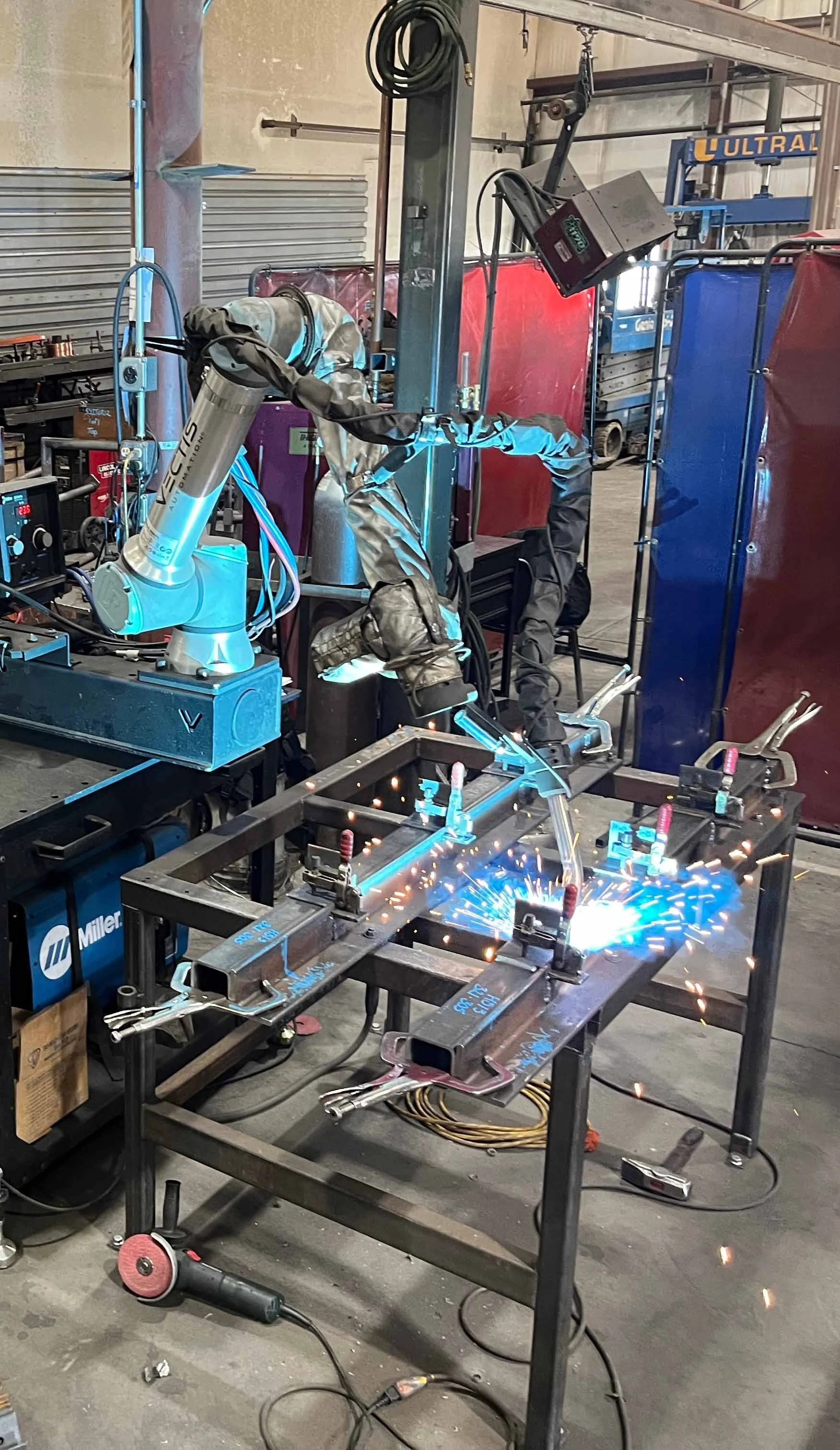 Structural steel components and welded brackets fabricated in a manufacturing facility for data center and mission-critical infrastructure projects.