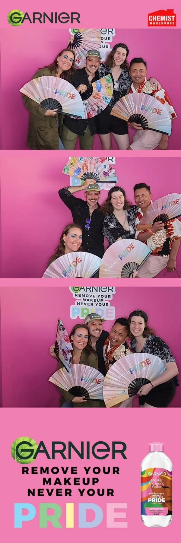 Vertical Garnier custom photo strip design for Pride Month photo booth activation