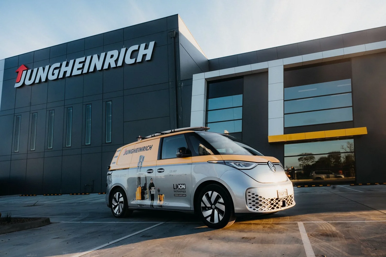 Branded Jungheinrich electric vehicle at the Melbourne headquarters event