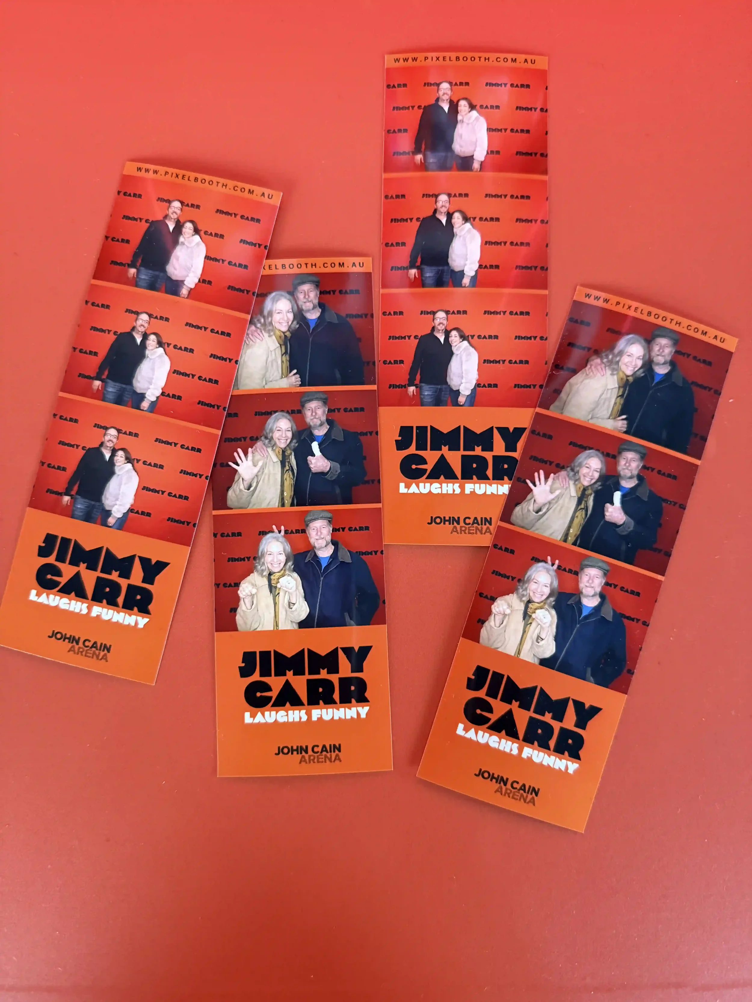 Custom branded Jimmy Carr photo strips from photo booth activation