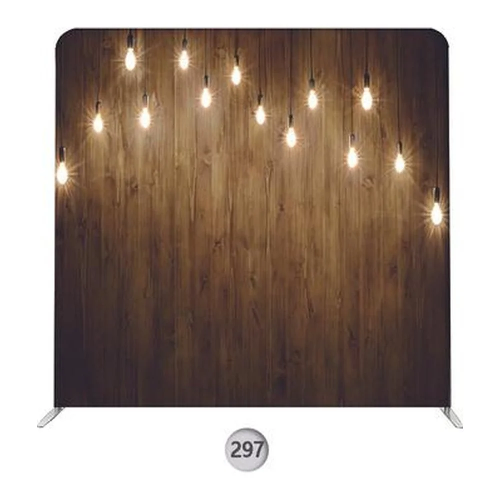 Backdrop 297, rustic wood with warm lights photo booth backdrop