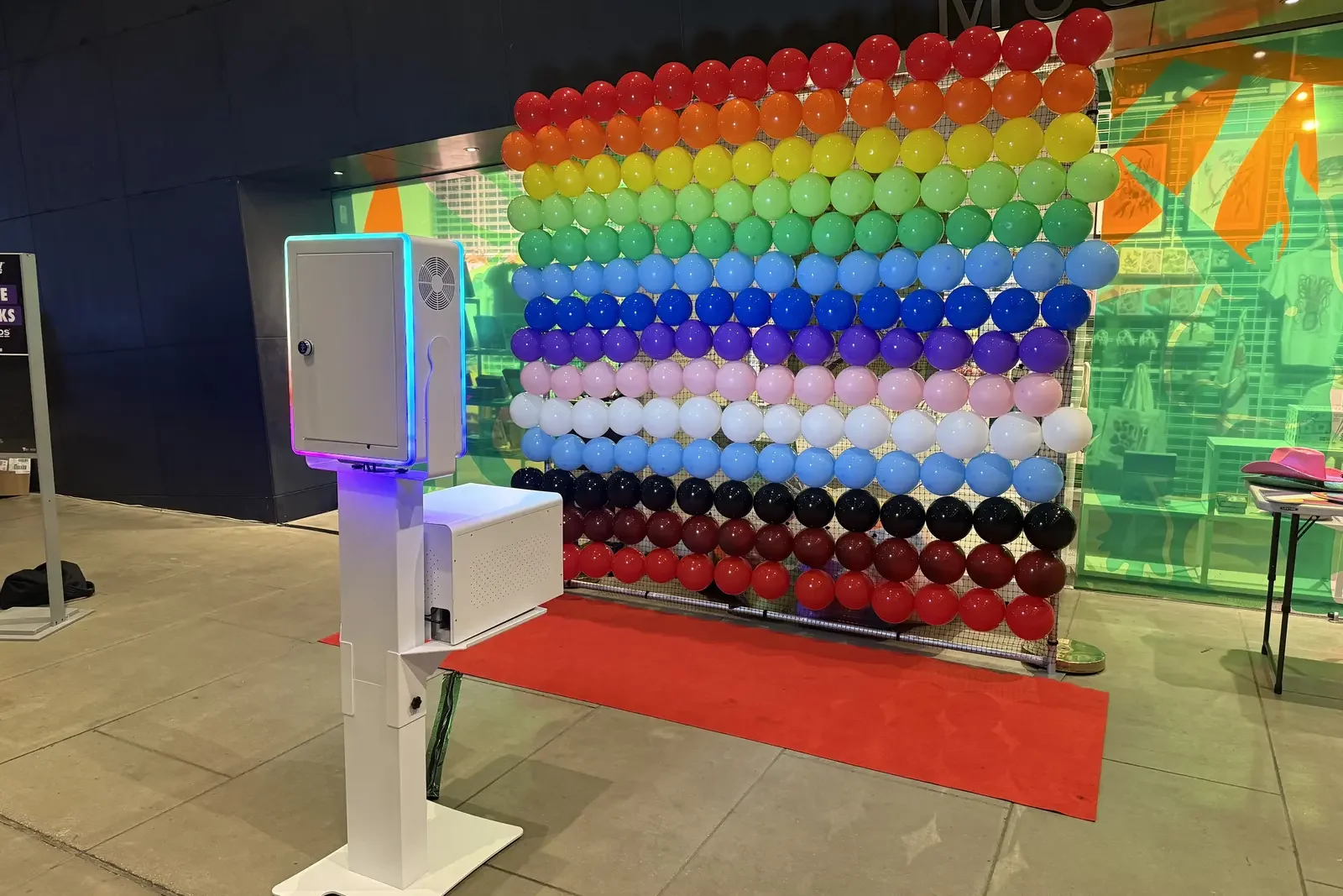 Pride Balloon Wall and photo booth setup for the Bonds x Minus18 Queer Formal activation in Melbourne