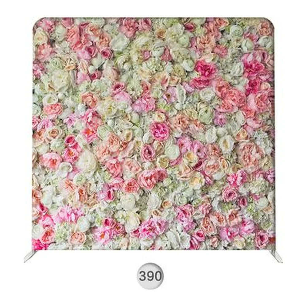 Backdrop 390, pink and white floral wall photo booth backdrop