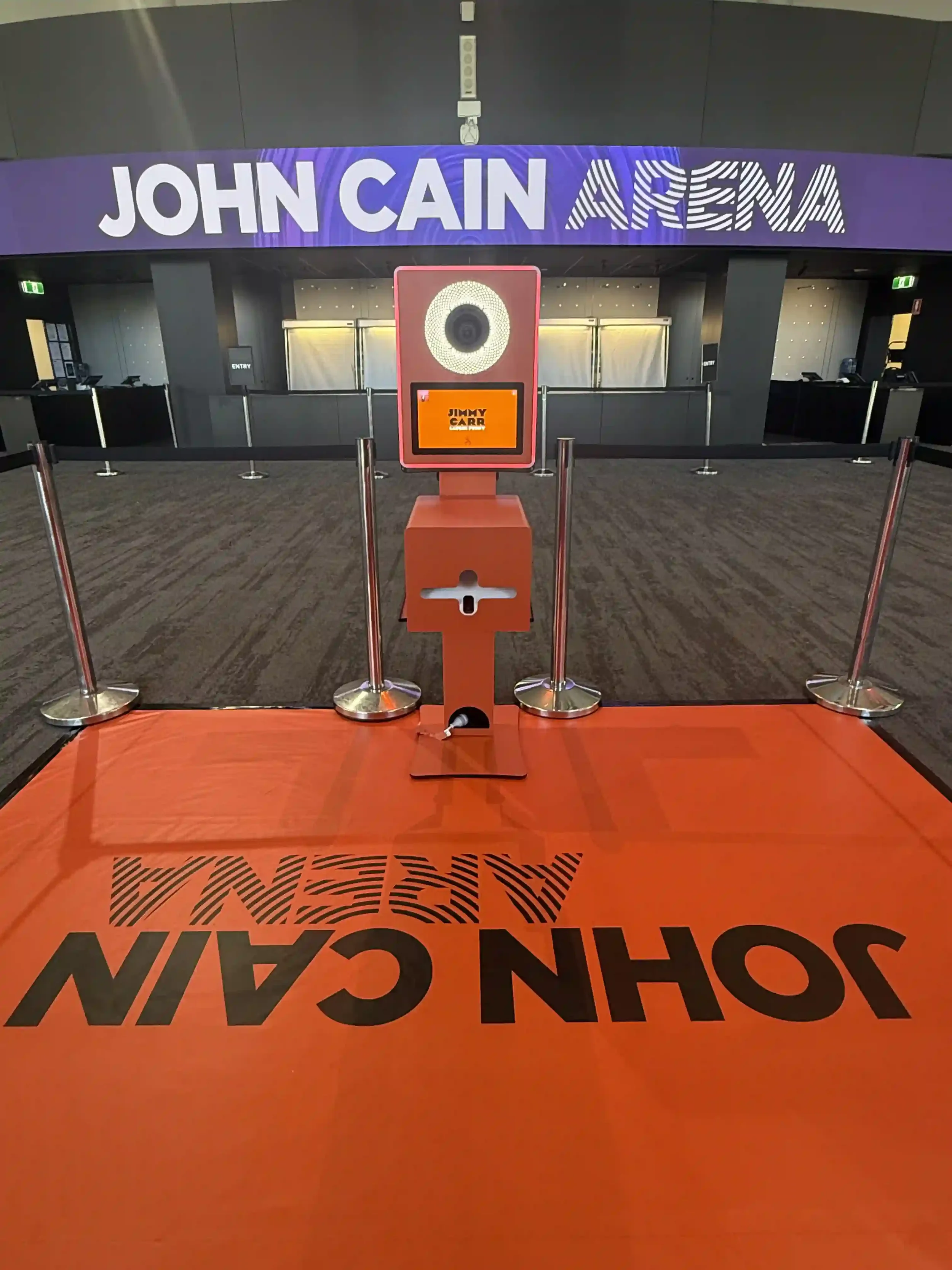 Brand photo zone Melbourne for Jimmy Carr show at John Cain Arena