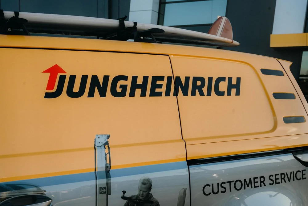 Jungheinrich branded van photographed at the Melbourne headquarters launch