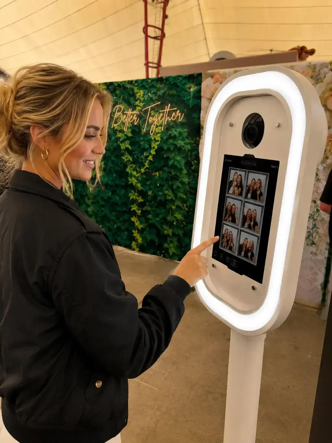 GIF booth hire setup with digital screen and instant sharing