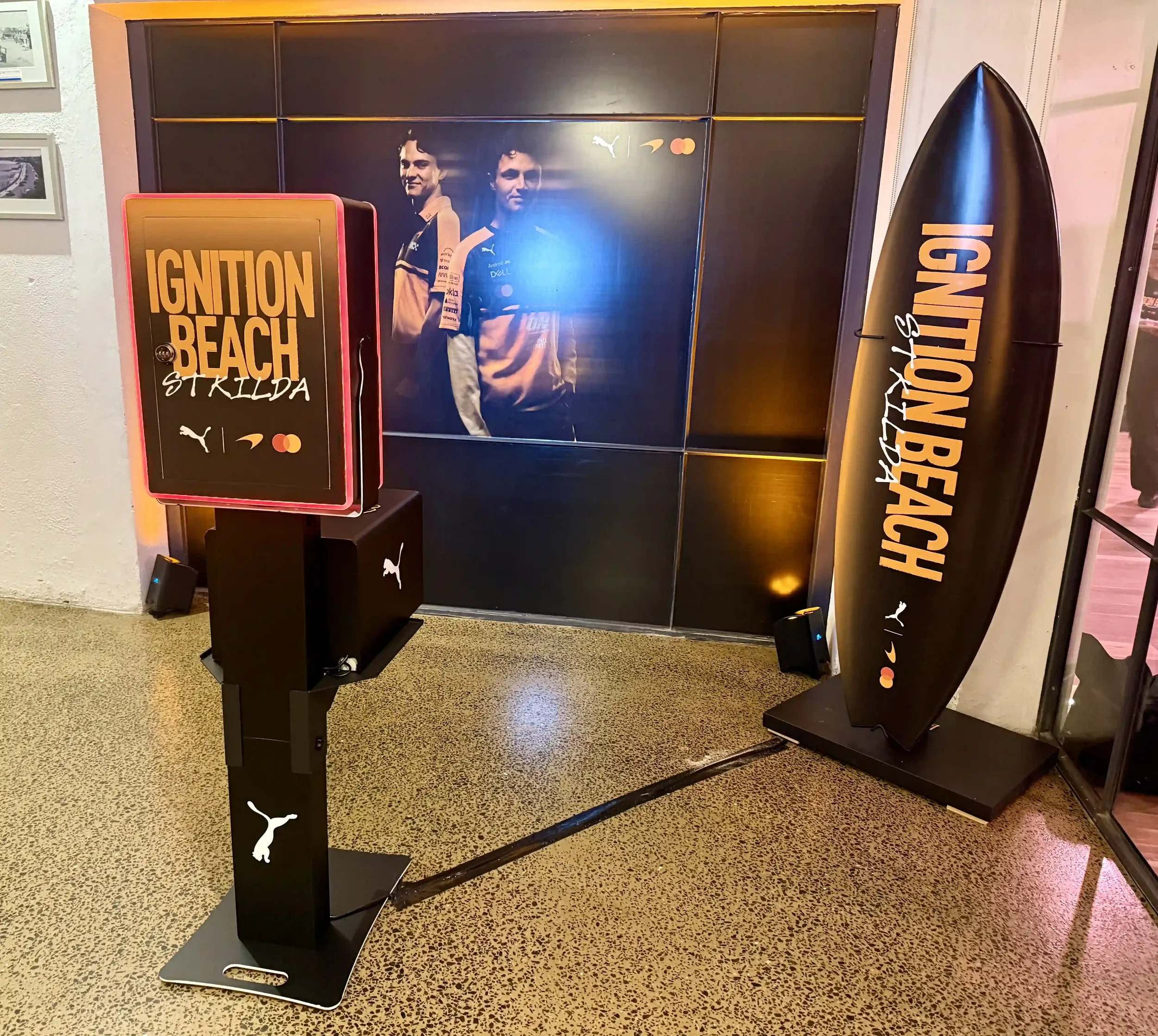 PUMA x McLaren Ignition Beach photo booth activation backdrop