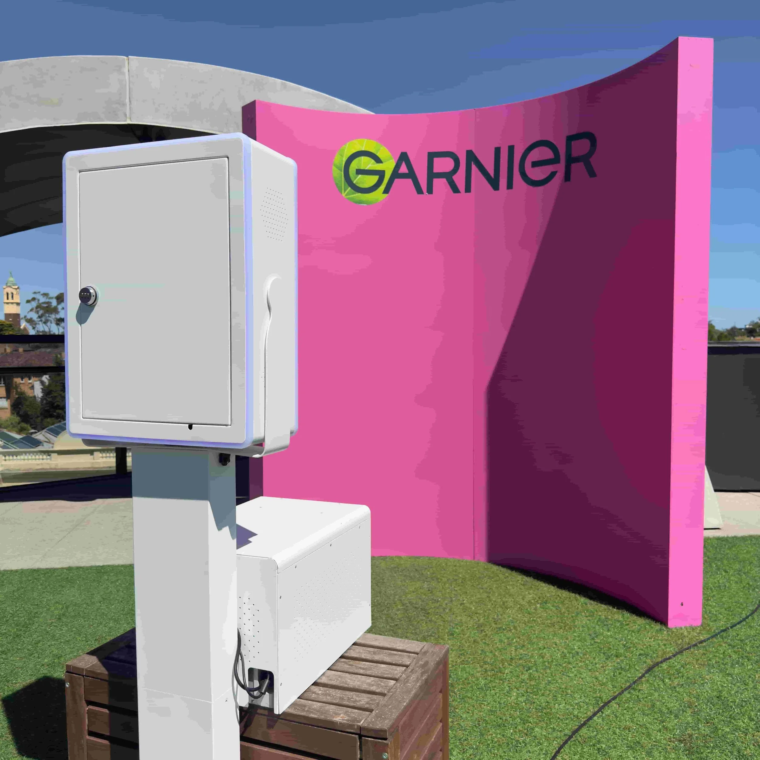 Garnier LGBTQ event photo booth activation with custom hard wall backdrop at Victorian Pride Centre